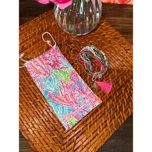Lilly Pulitzer Beaded Stretch Bracelet Stack w/ Tassel + Logo Pouch